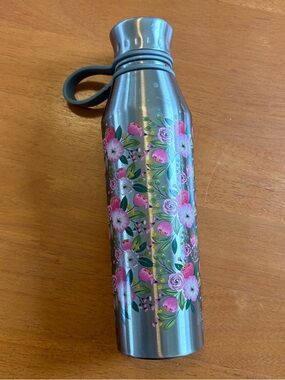 The Pioneer Woman Silver Stainless Steel Bottle with Pink Floral Design